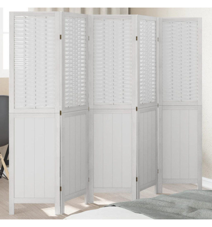 Cloison de séparation 5 panneaux blanc bois de paulownia massif | Mobilier & Déco
