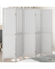 Cloison de séparation 5 panneaux blanc bois de paulownia massif | Mobilier & Déco