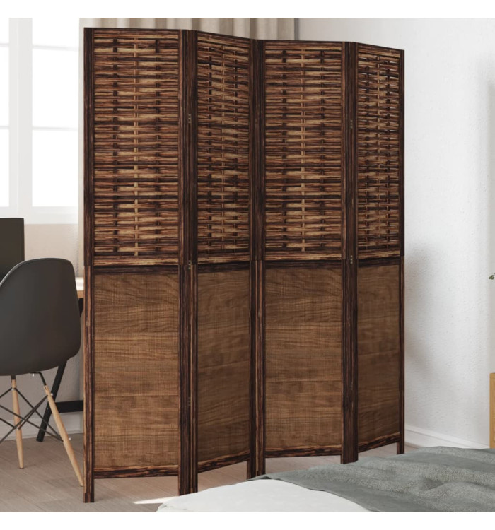 Cloison de séparation 4 panneaux marron foncé paulownia massif | Mobilier & Déco