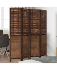Cloison de séparation 4 panneaux marron foncé paulownia massif | Mobilier & Déco