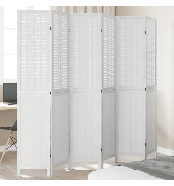 Cloison de séparation 6 panneaux blanc bois de paulownia massif | Mobilier & Déco