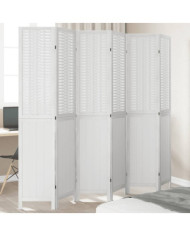 Cloison de séparation 6 panneaux blanc bois de paulownia massif | Mobilier & Déco
