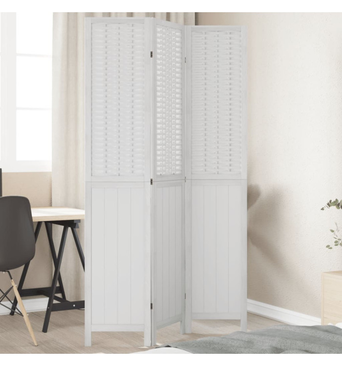 Cloison de séparation 3 panneaux blanc bois de paulownia massif | Mobilier & Déco