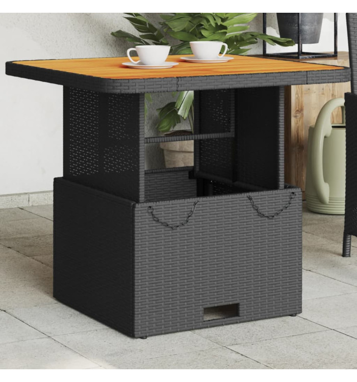 Table de jardin noir 80x80x71 cm résine tressée et bois acacia | Mobilier & Déco