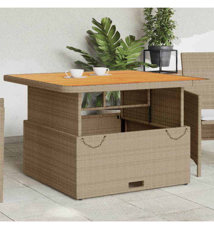 Table de jardin beige 110x110x71 cm résine tressée bois acacia | Mobilier & Déco