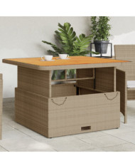 Table de jardin beige 110x110x71 cm résine tressée bois acacia | Mobilier & Déco