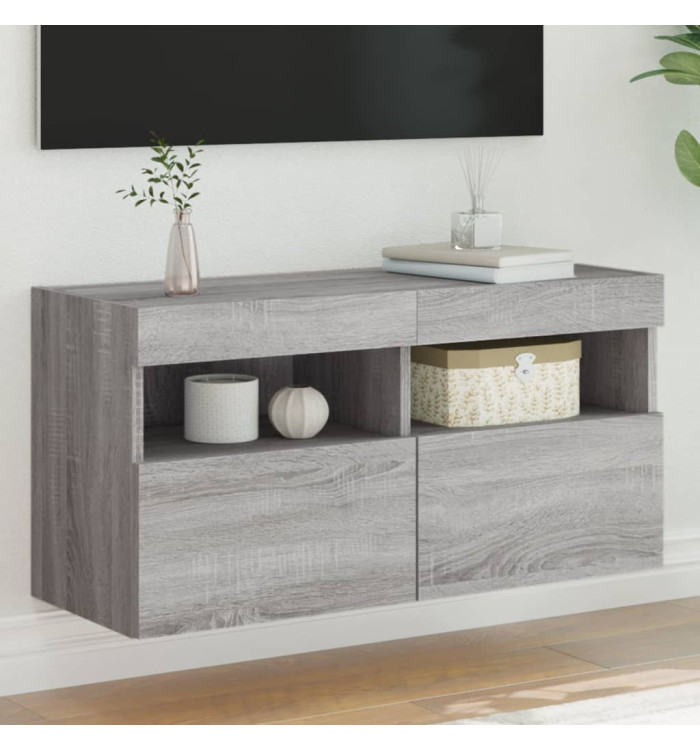 Meuble TV mural avec lumières LED sonoma gris 80x30x40 cm | Mobilier & Déco