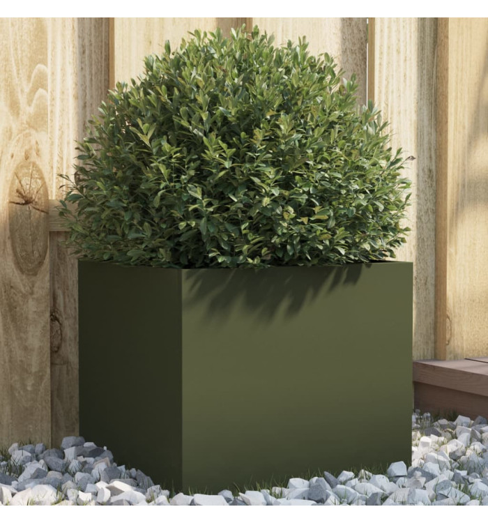 Jardinière vert olive 32x30x29 cm acier | Mobilier & Déco