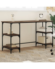 Bureau chêne marron 140x50x75 cm métal et bois d'ingénierie | Mobilier & Déco