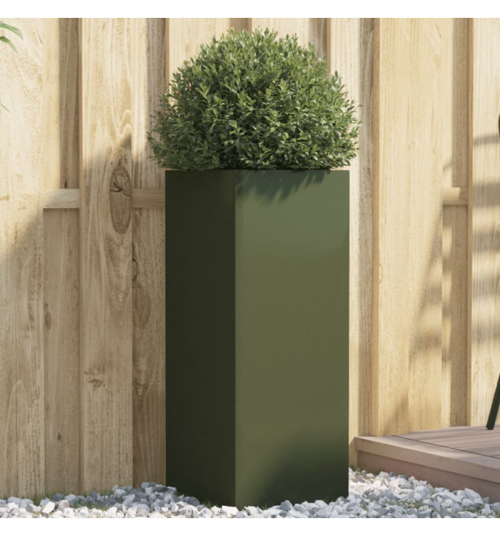 Jardinière vert olive 32x29x75 cm acier | Mobilier & Déco