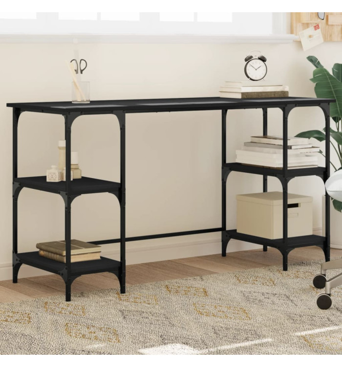 Bureau noir 140x50x75 cm métal et bois d'ingénierie | Mobilier & Déco