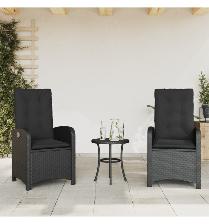 Chaises inclinables de jardin lot de 2 et coussins noir rotin | Mobilier & Déco