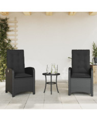 Chaises inclinables de jardin lot de 2 et coussins noir rotin | Mobilier & Déco