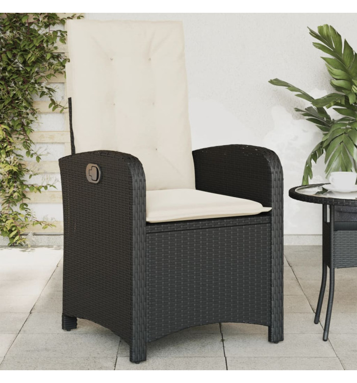 Chaise inclinable de jardin avec coussins noir résine tressée | Mobilier & Déco