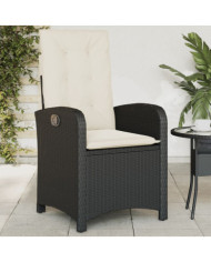 Chaise inclinable de jardin avec coussins noir résine tressée | Mobilier & Déco