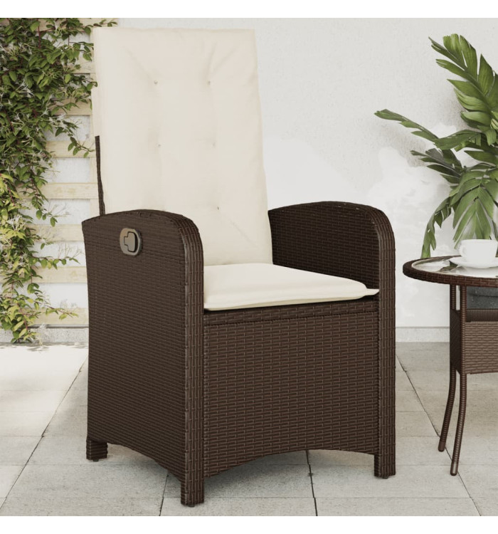 Chaise inclinable de jardin avec coussins marron résine tressée | Mobilier & Déco