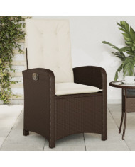Chaise inclinable de jardin avec coussins marron résine tressée | Mobilier & Déco
