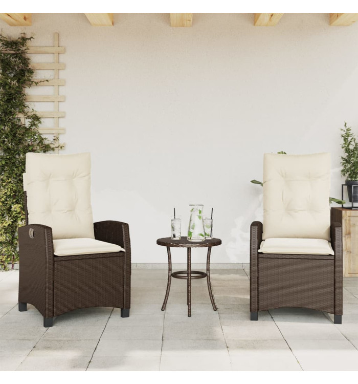 Chaises inclinables de jardin lot de 2 et coussins marron rotin | Mobilier & Déco