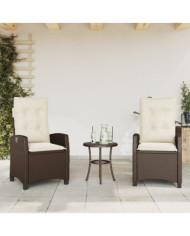 Chaises inclinables de jardin lot de 2 et coussins marron rotin | Mobilier & Déco