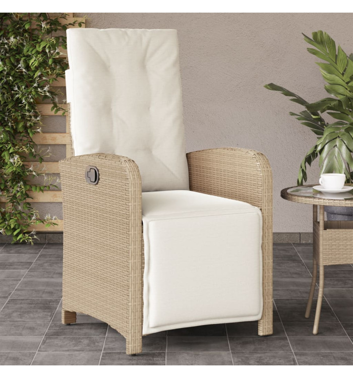 Chaise inclinable de jardin et repose-pied beige résine tressée | Mobilier & Déco