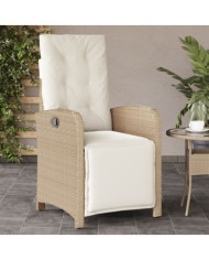 Chaise inclinable de jardin et repose-pied beige résine tressée | Mobilier & Déco