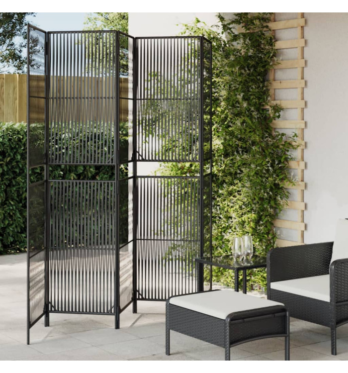 Cloison de séparation 5 panneaux noir résine tressée | Mobilier & Déco
