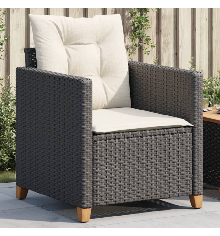 Chaise de jardin avec coussins noir résine tressée | Mobilier & Déco