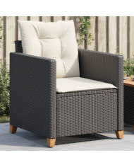 Chaise de jardin avec coussins noir résine tressée | Mobilier & Déco