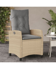 Chaise inclinable de jardin coussins mélange beige poly rotin | Mobilier & Déco