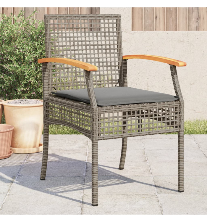 Chaises de jardin coussins lot de 4 gris résine tressée acacia | Mobilier & Déco