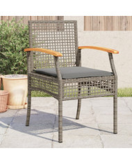 Chaises de jardin coussins lot de 4 gris résine tressée acacia | Mobilier & Déco