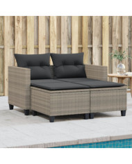 Canapé de jardin 2 places avec tabourets gris clair poly rotin | Mobilier & Déco
