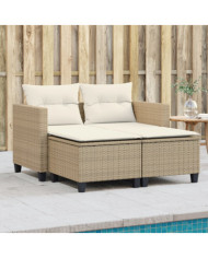 Canapé de jardin 2 places avec tabourets beige résine tressée | Mobilier & Déco