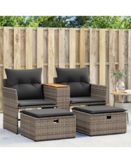 Canapé de jardin 2 places avec tabourets gris résine tressée | Mobilier & Déco