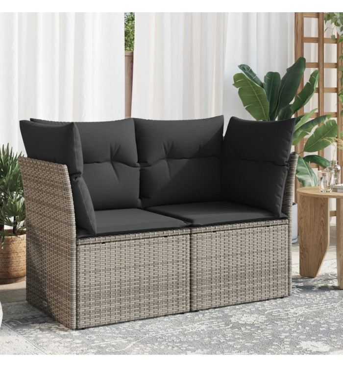 Canapé de jardin 2 places avec coussins gris résine tressée | Mobilier & Déco