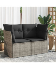Canapé de jardin 2 places avec coussins gris résine tressée | Mobilier & Déco
