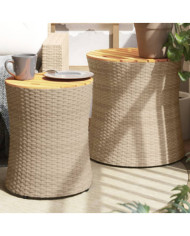 Tables d'appoint de jardin 2pcs dessus en bois beige poly rotin | Mobilier & Déco