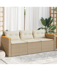 Canapé de jardin avec coussins 3 places beige résine tressée | Mobilier & Déco