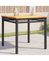 Table de jardin noir 80x80x75 cm résine tressée et bois acacia | Mobilier & Déco