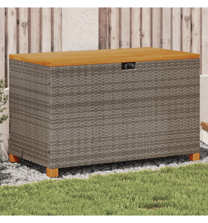Boîte de rangement de jardin gris résine tressée bois d'acacia | Mobilier & Déco