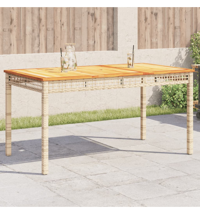 Table de jardin beige 140x80x75 cm résine tressée et acacia | Mobilier & Déco