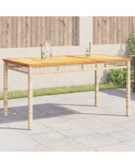 Table de jardin beige 140x80x75 cm résine tressée et acacia | Mobilier & Déco