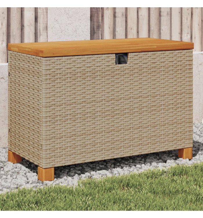 Boîte de rangement de jardin beige résine tressée bois d'acacia | Mobilier & Déco