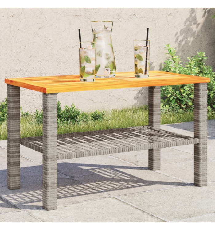 Table de jardin gris 70x38x42 cm résine tressée et bois acacia | Mobilier & Déco
