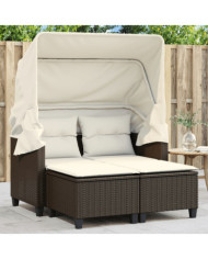 Canapé de jardin 2 places avec auvent et tabourets marron rotin | Mobilier & Déco