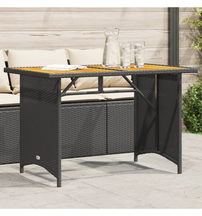 Table de jardin et dessus en bois noir 110x68x70 cm poly rotin | Mobilier & Déco