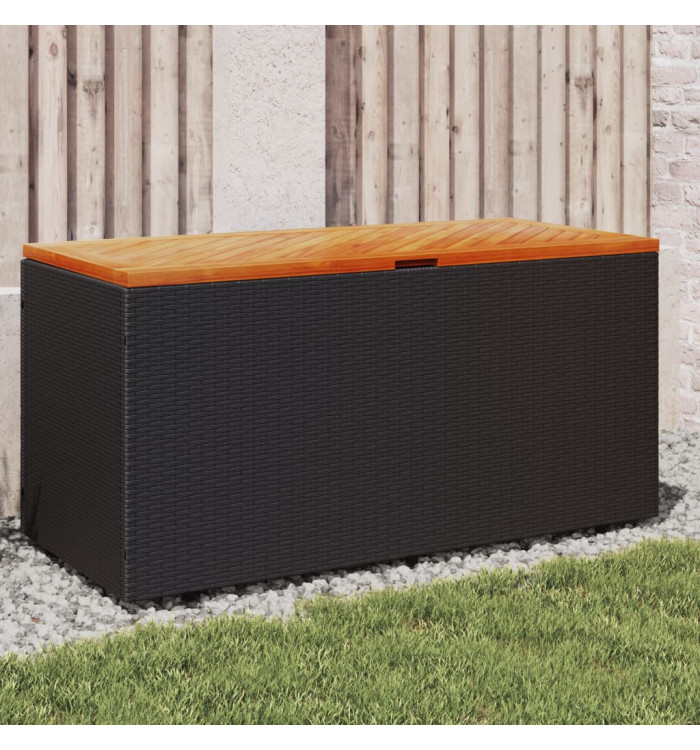 Boîte de rangement de jardin noir résine tressée bois d'acacia | Mobilier & Déco