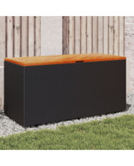 Boîte de rangement de jardin noir résine tressée bois d'acacia | Mobilier & Déco