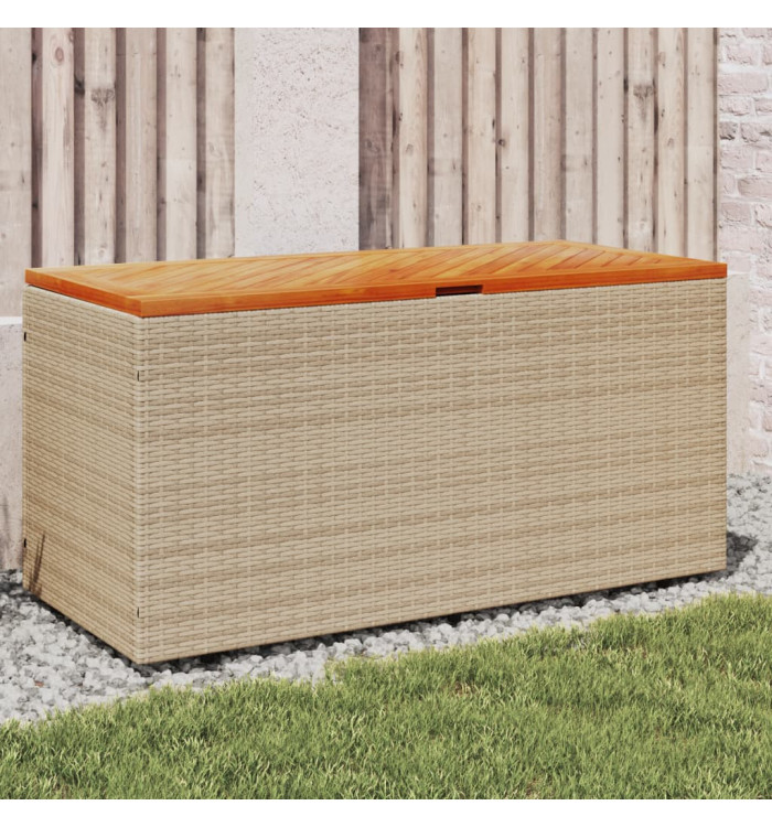 Boîte de rangement de jardin beige résine tressée bois d'acacia | Mobilier & Déco