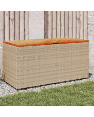 Boîte de rangement de jardin beige résine tressée bois d'acacia | Mobilier & Déco